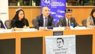 在中国监狱的维吾尔族领袖伊力哈木在欧洲议会介绍